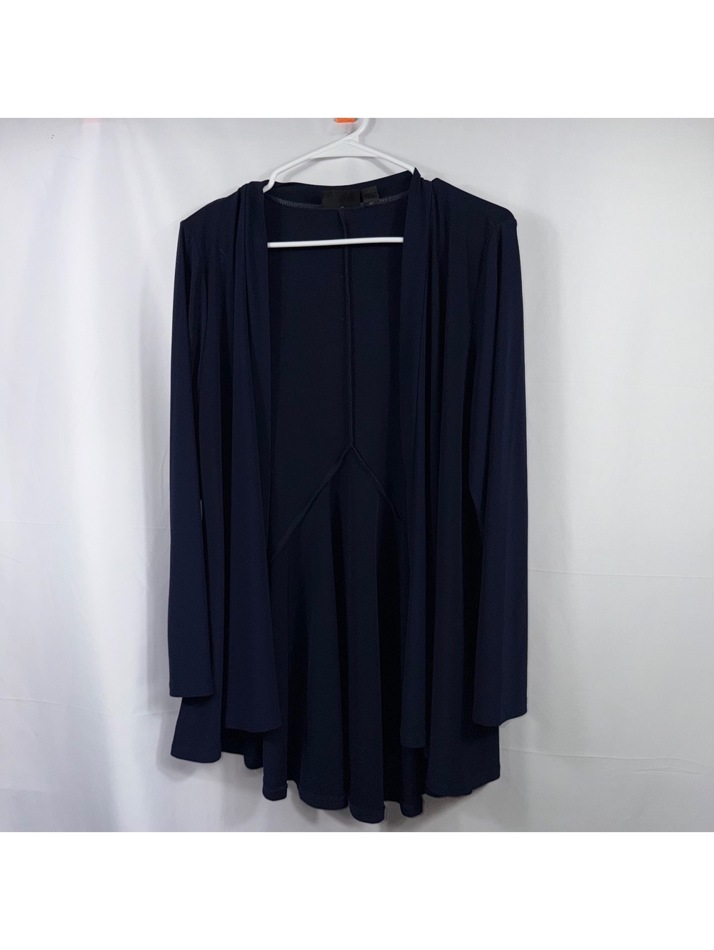 Nina Leonard Women’s Medium Navy Blue Open Front Long Cardigan Duster